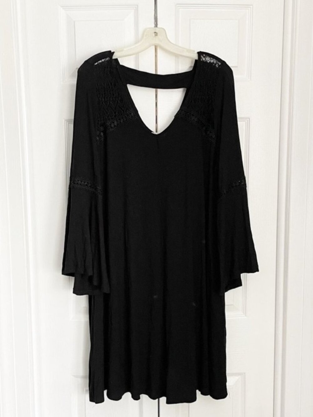 Black crochet bell sleeve dress